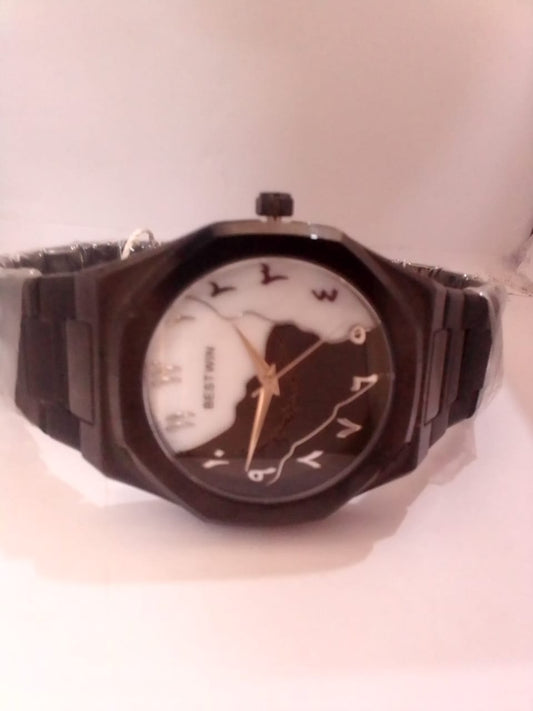 Bestwin Black Luxury Wristwatch – Arabic Numerals &amp; Artistic Dial Design